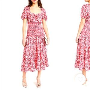 NWT Likely red/white floral print puff sleeve dress size 6